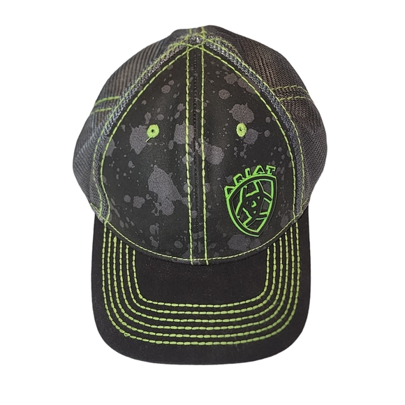 Ariat Men's Snapback Hat Black with Gray and Green Pre Owned Condition - Picture 4 of 8